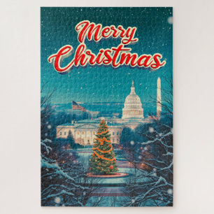 Frohe Weihnachten aus Washington Vintage Retro Puzzle