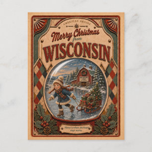 Frohe Weihnachten aus Wisconsin Vintage-Schneekuge