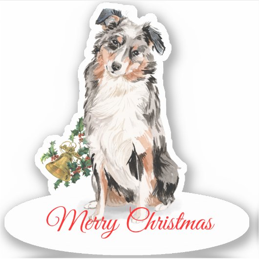 Frohe Weihnachten Australian Shepherd Custom Vinyl Aufkleber (Vorderseite)