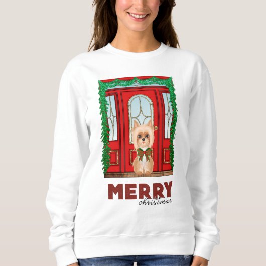 Frohe Weihnachten Australier Silky Terrier Sweatshirt (Vorderseite)