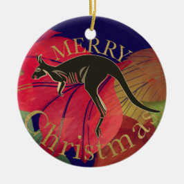 Frohe Weihnachten Australisches Känguru Gold-Skrip Keramik Ornament