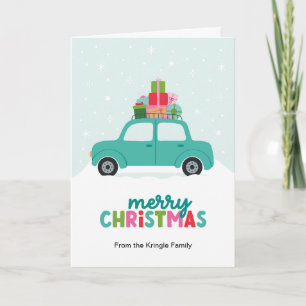 Frohe Weihnachten Auto mit Geschenken in Aquablau