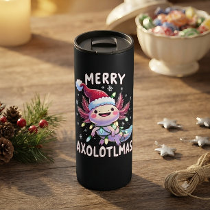 Frohe Weihnachten Axolotl Lichter Axolotlmas Baum Thermosbecher