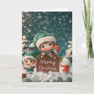 Frohe Weihnachten, Baby Elves Digital Art Feiertagskarte