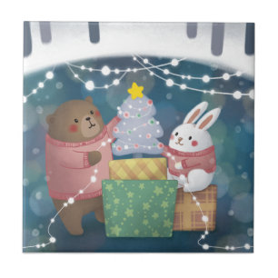 Frohe Weihnachten: Bär & Bunny Fliese