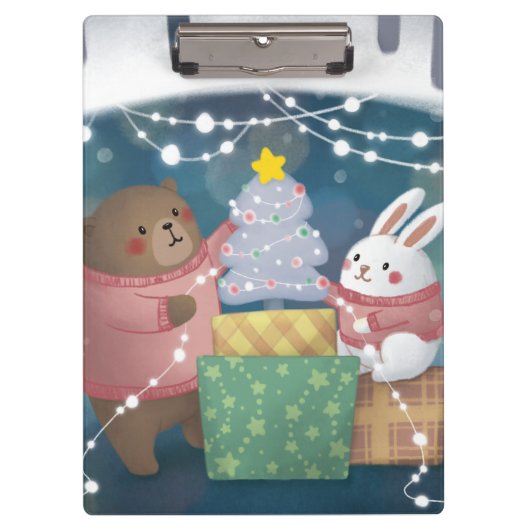 Frohe Weihnachten: Bär & Bunny Klemmbrett (Vorderseite)