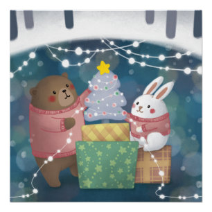 Frohe Weihnachten: Bär & Bunny Poster