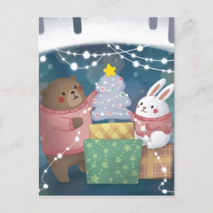 Frohe Weihnachten: Bär & Bunny Postkarte