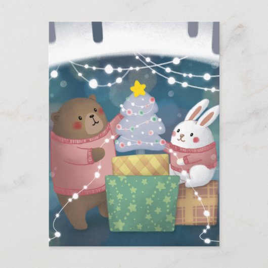 Frohe Weihnachten: Bär & Bunny Postkarte (Vorderseite)