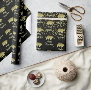 Frohe Weihnachten Bär Gold Und Schwarz Geschenkpapier