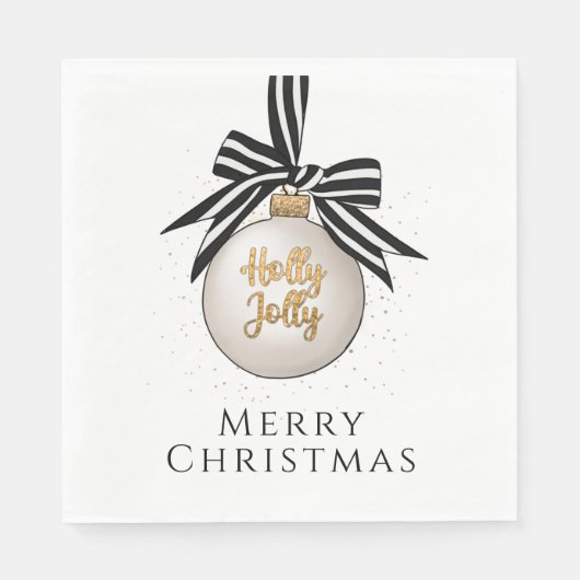 Frohe Weihnachten Bauble White Black Serviette (Vorderseite)