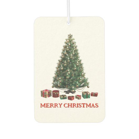 Frohe Weihnachten. Baum (Design 1) mit Geschenken Autolufterfrischer (Vorderseite)