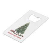 Frohe Weihnachten. Baum (Design 1) mit Geschenken Geldbeutel Flaschenöffner (Rückseite Schrägansicht)