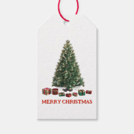 Frohe Weihnachten. Baum (Design 1) mit Geschenken Geschenkanhänger