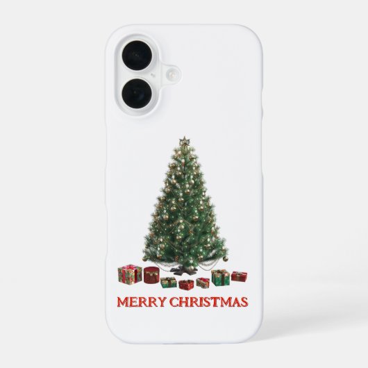 Frohe Weihnachten. Baum (Design 1) mit Geschenken iPhone 16 Hülle (Rückseite)