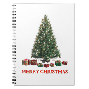 Frohe Weihnachten. Baum (Design 1) mit Geschenken Notizblock