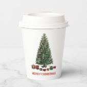 Frohe Weihnachten. Baum (Design 1) mit Geschenken Pappbecher (Rückseite)