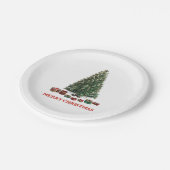Frohe Weihnachten. Baum (Design 1) mit Geschenken Pappteller (Schrägansicht)
