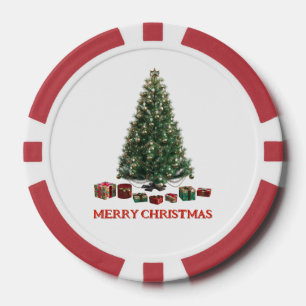 Frohe Weihnachten. Baum (Design 1) mit Geschenken Pokerchips