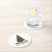 Frohe Weihnachten. Baum (Design 1) mit Geschenken Runder Pappuntersetzer (Vor Ort)
