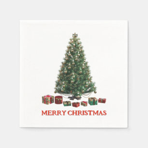 Frohe Weihnachten. Baum (Design 1) mit Geschenken Serviette