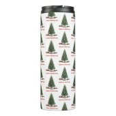 Frohe Weihnachten. Baum (Design 1) mit Geschenken Thermosbecher (Rückseite)
