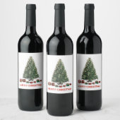 Frohe Weihnachten. Baum (Design 1) mit Geschenken Weinetikett (Flaschen)