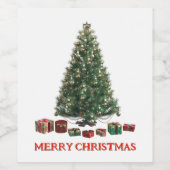 Frohe Weihnachten. Baum (Design 1) mit Geschenken Weinetikett (Einzelnes Label)