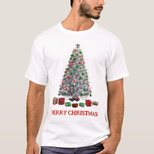 Frohe Weihnachten. Baum (Design 6) mit Geschenken T-Shirt (Vorderseite)