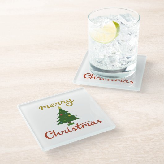 Frohe Weihnachten+Baum-Design Glasuntersetzer (Schrägansicht)