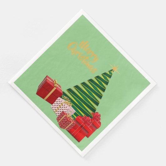 Frohe Weihnachten - Baum mit Geschenken auf einem Serviette (Ecke)