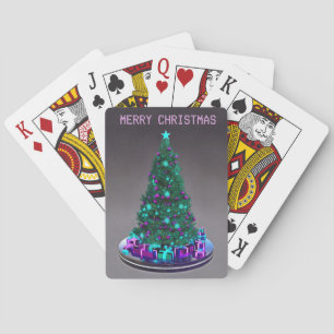 Frohe Weihnachten. Baum mit Geschenken. Spielkarte