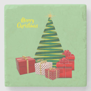 Frohe Weihnachten ~ Baum mit Geschenken Steinuntersetzer