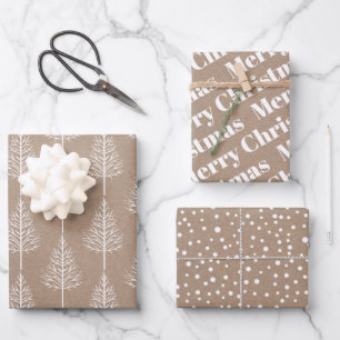 Frohe Weihnachten, Bäume, Polka Punkte rustikalen  Geschenkpapier Set