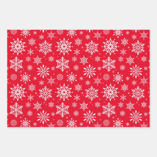 Frohe Weihnachten, Bäume, Schneeflocken Roter Urla Geschenkpapier Set (Vorderseite 3)
