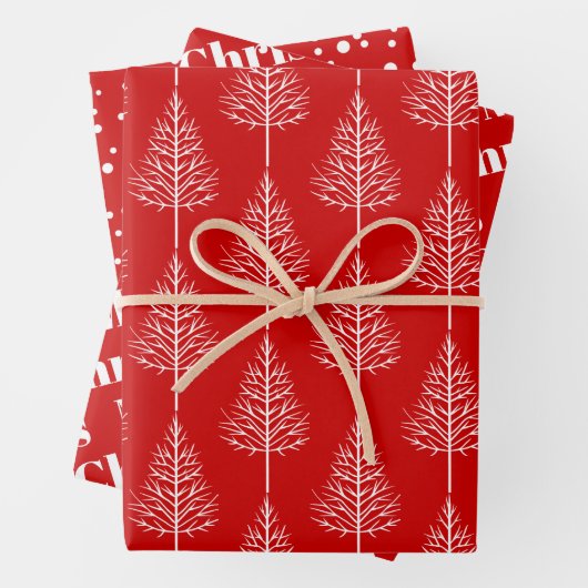 Frohe Weihnachten, Bäume und Polka Punkte roten Ur Geschenkpapier Set (Beispiel)