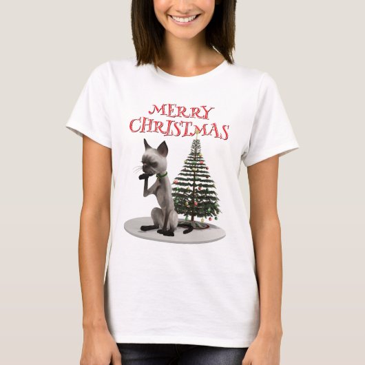 Frohe Weihnachten. Baumkatze T-Shirt (Vorderseite)