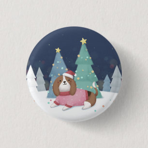 Frohe Weihnachten: Beagle Illustration Art Button