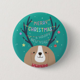 Frohe Weihnachten: Beagle Illustration Art Button