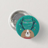 Frohe Weihnachten: Beagle Illustration Art Button (Vorne & Hinten)