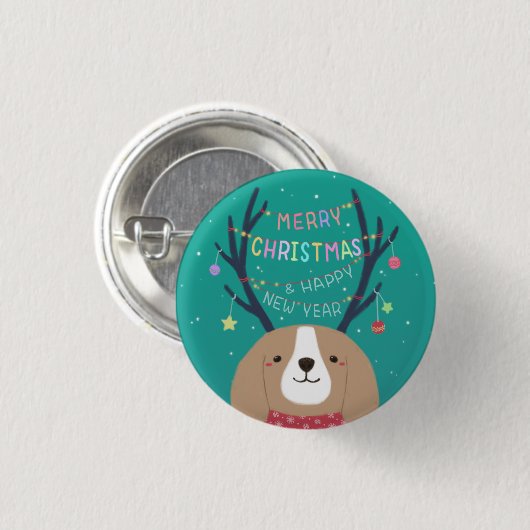 Frohe Weihnachten: Beagle Illustration Art Button (Vorne & Hinten)