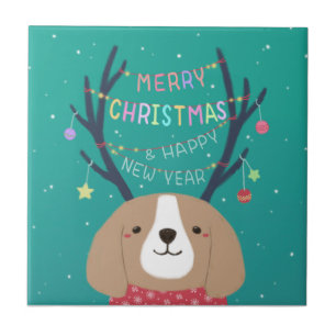 Frohe Weihnachten: Beagle Illustration Art Fliese