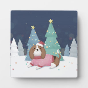 Frohe Weihnachten: Beagle Illustration Art Fotoplatte