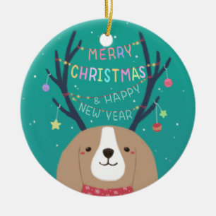 Frohe Weihnachten: Beagle Illustration Art Keramik Ornament