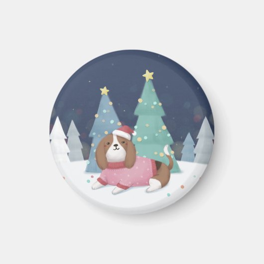 Frohe Weihnachten: Beagle Illustration Art Magnet (Vorne)