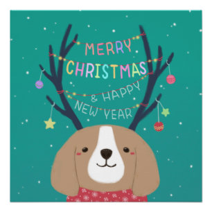 Frohe Weihnachten: Beagle Illustration Art Poster