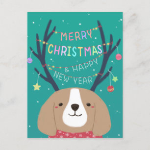 Frohe Weihnachten: Beagle Illustration Art Postkarte