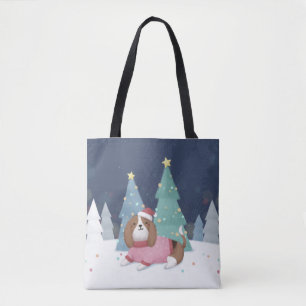 Frohe Weihnachten: Beagle Illustration Art Tasche