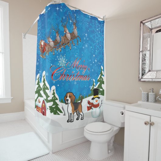 Frohe Weihnachten Beagle mit dem Weihnachtsmann Duschvorhang (Beispiel)