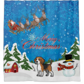 Frohe Weihnachten Beagle mit dem Weihnachtsmann Duschvorhang (Vorderseite)